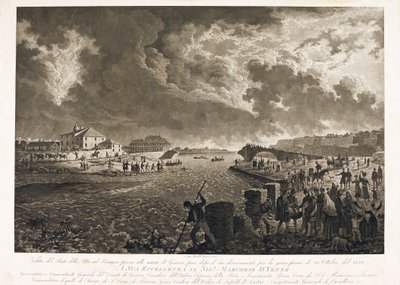 View of the bridge Pila in Genoa, after the flood of the Bisagno torrent on 26/10/1822 (Etching, c.1822) by Luigi Garibbo