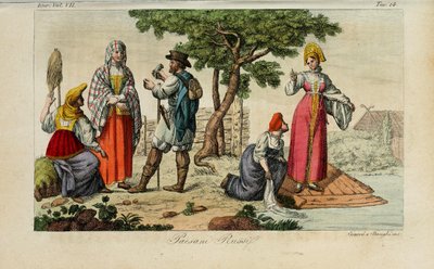 Russian Peasants. Illustration from Il costume antico e moderno o storia del governo by Giulio Ferrario by Luigi Giarrè