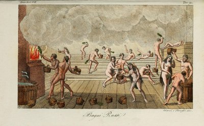 Russian Bath. Illustration from Il costume antico e moderno o storia del governo by Giulio Ferrario by Luigi Giarrè