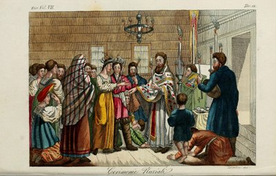 The Betrothal. Illustration from Il costume antico e moderno o storia del governo by Giulio Ferrario, 1831 by Luigi Giarrè