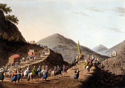 Exodus on the roads of the Balkans mountains - in “Views in the Ottoman Dominions, in Europe, in Asia, and some of the Mediterranean islands” from the original drawings by Luigi Mayer, London by Luigi Mayer