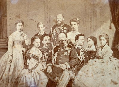 The Picture Portrays Various Members of the Royal Family of Savoy. At the Center, Seated, Victor Emmanuel II, Umberto I and Amedeo in Full Dress Uniform; the Daughters of the Sovereign and Elisabetta of Saxony in Elegant Clothes. In the Background by Luigi Montabone