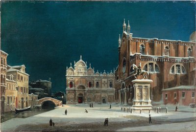 A Nocturnal View of Campo dei Santi Giovanni e Paolo by Luigi Querena