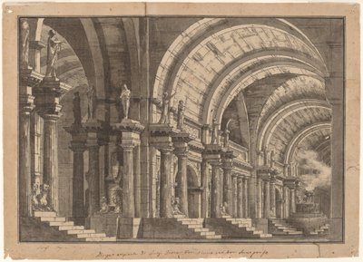 A Monumental Vaulted Hall with a Smoking Altar by Luigi Tasca
