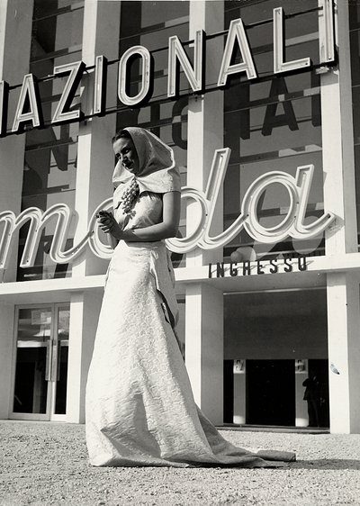 Model in wedding gown created by the couture house 