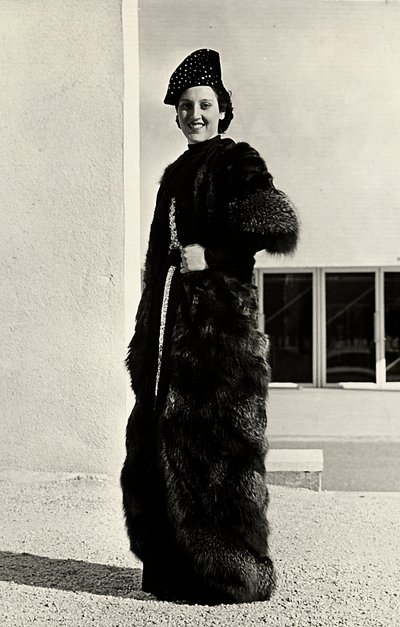 Model wears an overcoat of silver fox created by the Italian couture house Dragoni by Luis Bogino