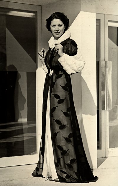 Model wears evening dress created by the Italian couture house Bernasconi by Luis Bogino