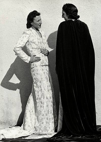 Two models present creations of the Italian couture house 