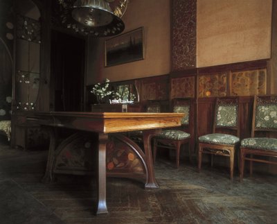 The Dining Room, Casa Nava (1901-1907), Reus - Lluis Domenech i Montaner. Navas House. 1901-1907. Spain. Reus. Navas House. Dining Room, with Furniture by Gaspar Homar i Mesquida. Modernism. Architecture by Luis Domenech i Montaner