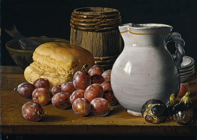 Still Life with Plums, Figs, Bread and Jug by Luis Egidio Melendez