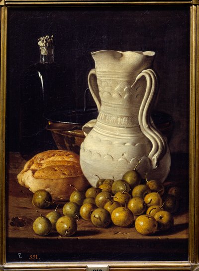 Jug, Bread and Small Pears by Luis Egidio Menendez or Melendez