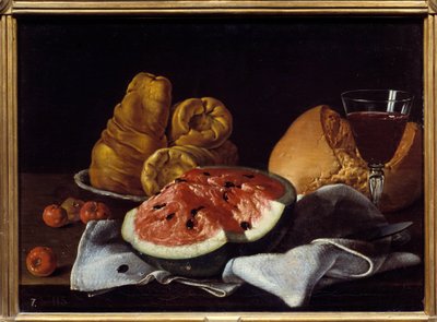 Watermelon, Bread, Cake and Wine Cup by Luis Egidio Menendez or Melendez