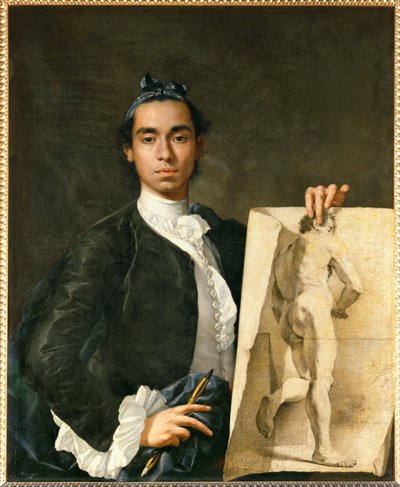Portrait of the Artist Holding an Academy by Luis Menendez or Melendez