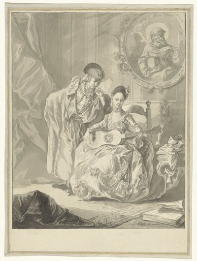 Seated Guitar Player and Standing Smoking Man in an Interior by Luis Paret y Alcazar