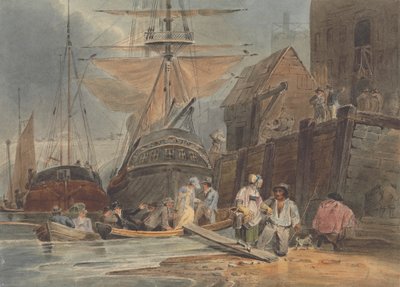 Ships at Wharf with Passengers Disembarking by Luke Clennell