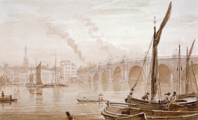 View of Blackfriars Bridge from the Surrey Shore, with Boats in the Foreground, London by Luke Clennell
