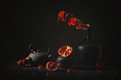 Dark Pomegranate Still Life by Lydia Jacobs