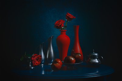 Elegant Red Roses Still Life by Lydia Jacobs