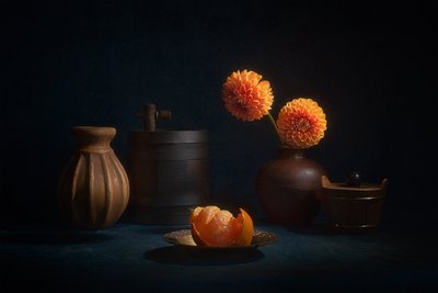 Orange Dahlia Still Life by Lydia Jacobs