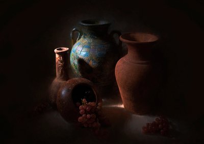 Rustic Pottery Grapes by Lydia Jacobs