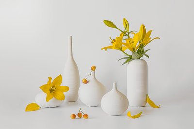 White Vases Yellow Lilies by Lydia Jacobs
