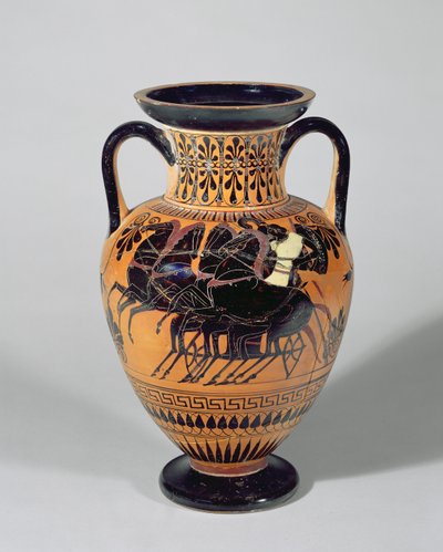 Attic black-figure Amphora depicting a wheeled chariot by Lysippos