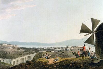 Lisbon and the Alcantara Aqueduct, engraved by I. Clark by M. (after) Bradford