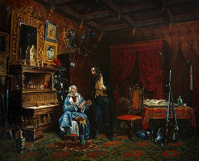 Interior of an antiquary room with medieval furniture, c.1838-46 by M. (after) Renoux