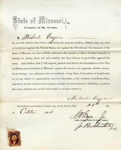 Loyalty oath of Michael Cayon of Missouri, County of St. Louis by M. Cayon