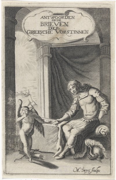 Greek Warrior Receives a Letter from Amor (Title Page for: Christoffel Pierson, Answers of the Greek Princes to Twelve of Ovid