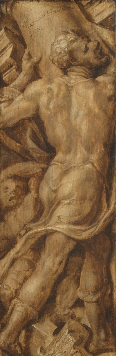 Samson Shattering the Pillars of the Temple by Maarten van Heemskerck (signed by artist)
