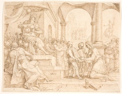 The State Scribe Shaphan Reads the Book of the Law to King Josiah, Who Tears His Clothes by Maarten van Heemskerck