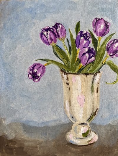 Purple Tulips In Vase by Madison Phipps