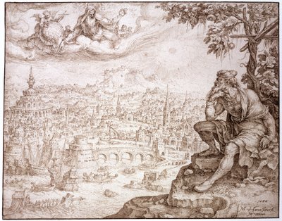 Jonah, Seated Under the Gourd, Contemplates the City of Nineveh by Maerten van Heemskerck
