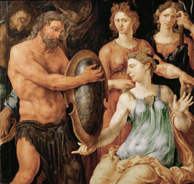 Vulcan hands Thetis the shield for Achilles by Maerten van Heemskerck