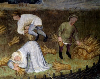 Wheat harvesting, detail from Month of August Cycle of Months by Maestro (attr. to) Venceslao