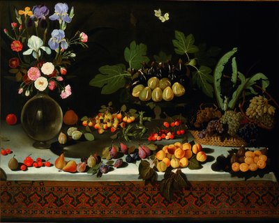 Flower and Fruit on a Table, ca. 1600 by Maestro di Hartford