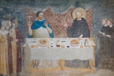 The Miracle of St Guido: the Blessed Abbot Turning Water into Wine before Gebeardo, the Archbishop of Ravenna, Refectory by Maestro di Tolentino (attr.to)