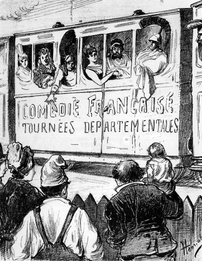The cast of the Comédie Française on tour in France in a special train, makes a halt to give countryfolk a glimpse of the theatre by Henri Maigrot
