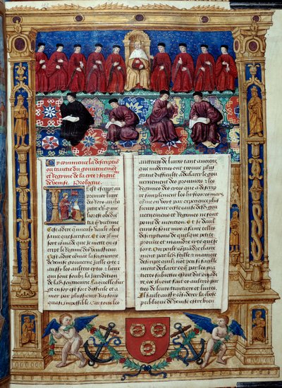 The Council of Ten The Doge is in the Center. Page Taken from a Description or Deals with the Government and Regime of the City and Seigneury of Venice Realized by Admiral Louis Malet de Graville, Illuminated by the Master of Philip de Geldre (16th Century by Maitre de Philippe de Gueldre
