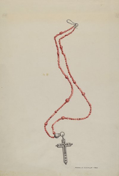 Coral Beads and Crucifix by Majel G. Claflin