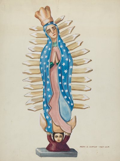 Guadalupe Wood Santo or Bulto by Majel G. Claflin