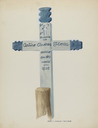 Hand Made & Painted Wooden Cross - Headstone by Majel G. Claflin
