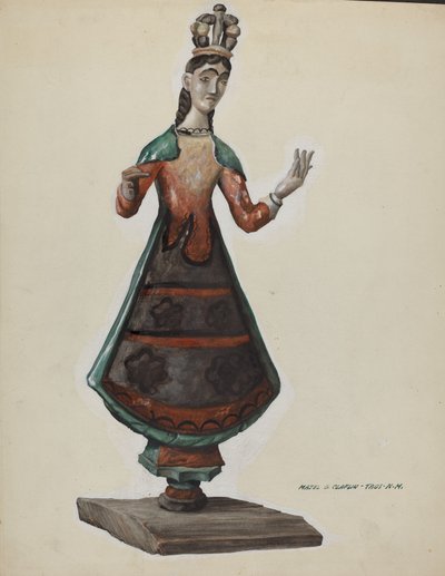 Large Painted Wooden Saint-Virgin Mary, c. 1937 by Majel G. Claflin