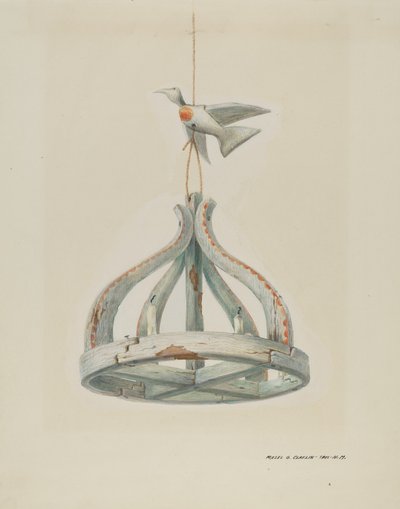 One Painted Wooden Candelabrum with Dove by Majel G. Claflin