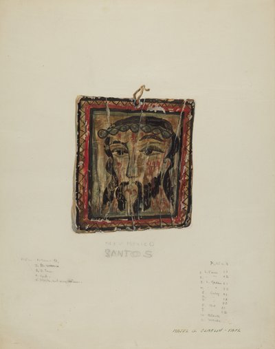 Small Christ Head - Retablo, c. 1940 by Majel G. Claflin