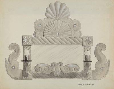 Tin Mirror Frame with 2 Candle Sockets by Majel G. Claflin