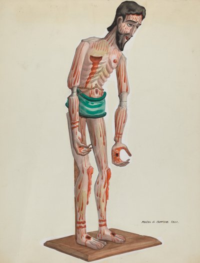 Wooden Christo, Painted Front View, c. 1937 by Majel G. Claflin