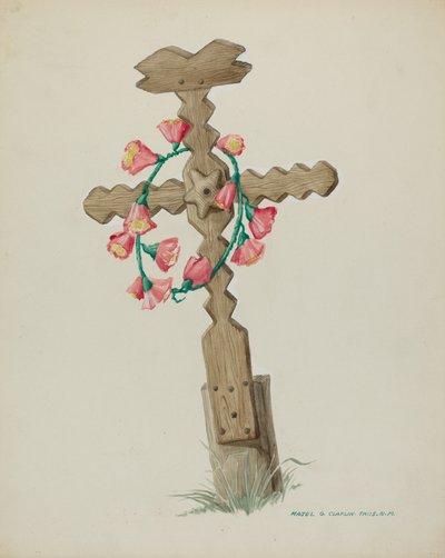 Wooden Cross used as Headstone Hand Made, c. 1937 by Majel G. Claflin