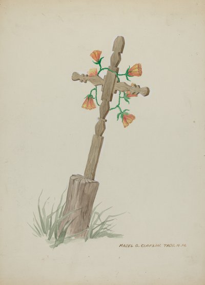 Wooden Cross used as Headstone by Majel G. Claflin